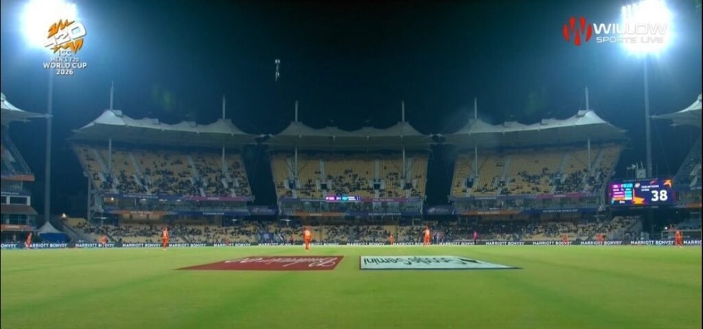 Fans watching Afghanistan vs Canada live T20 World Cup 2026 match at MA Chidambaram Stadium Chennai.