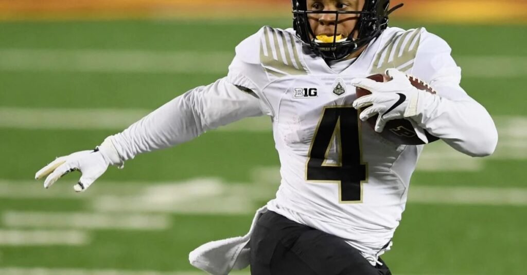 close up action shot of rondale moore demonstrating agility and control during a football game