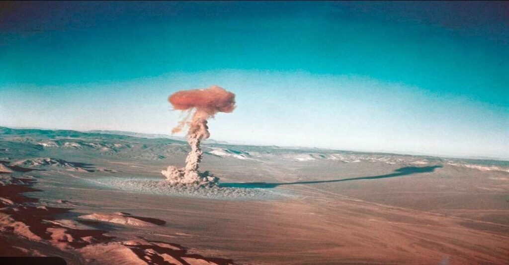 US China nuclear tension illustrated through nuclear explosion imagery