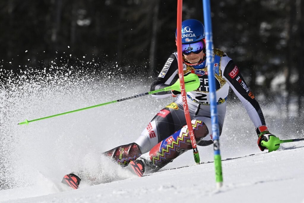 Mikaela Shiffrin smiling after winning women’s slalom Olympic gold medal Mikaela Shiffrin smiling after winning women’s slalom Olympic gold medal